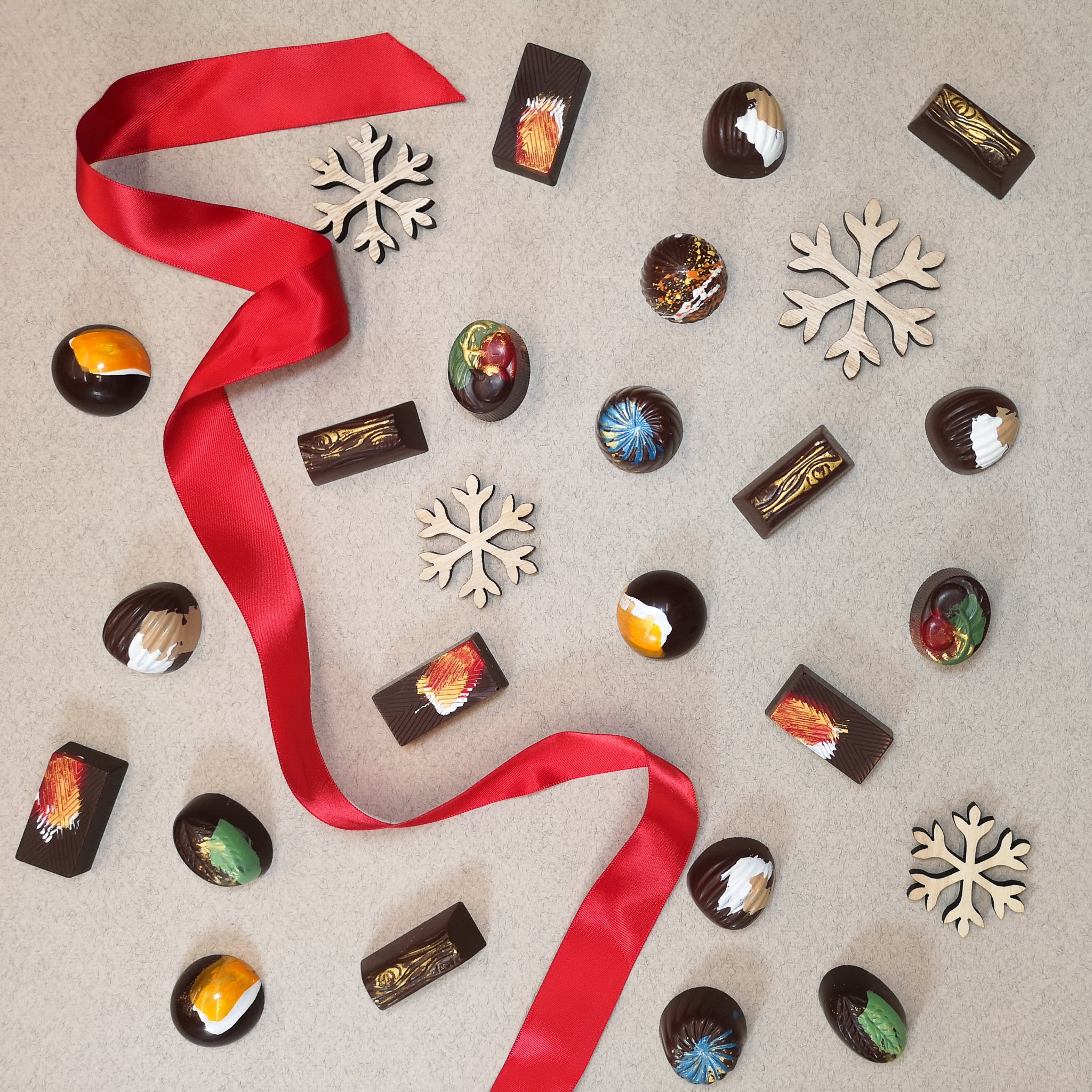 Boîte de chocolats véganes et festifs